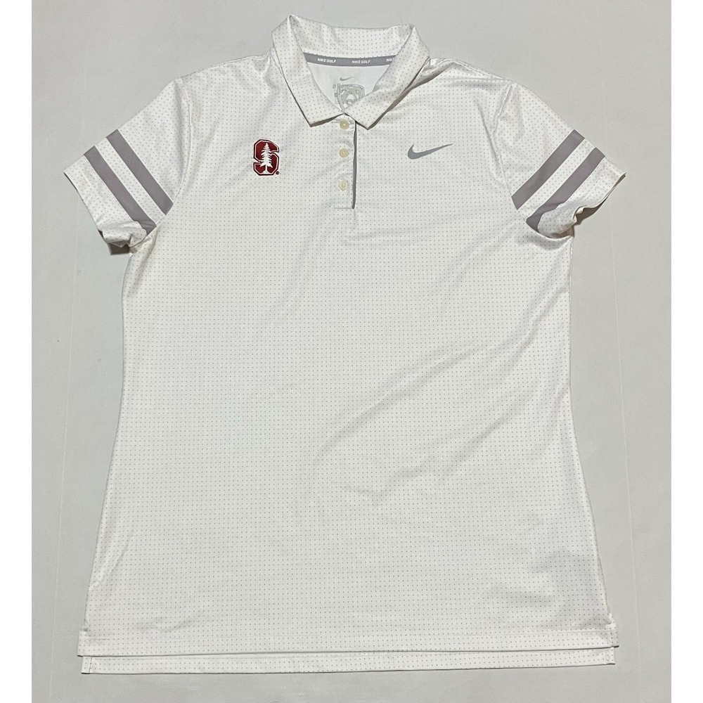 Nike Stanford Dri-Fit Womens Size Large White‎ Polo Shirt Golf Pac 12